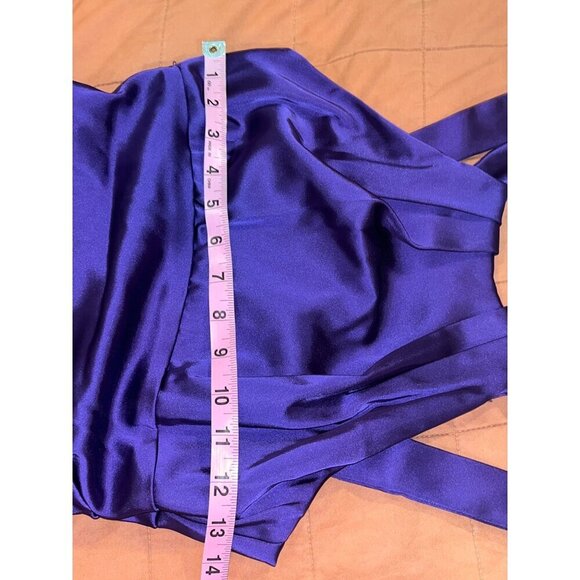 Xscape Petite Purple Satin Halter-Style Ruched Cocktail Dress Size 4 - Picture 4 of 8
